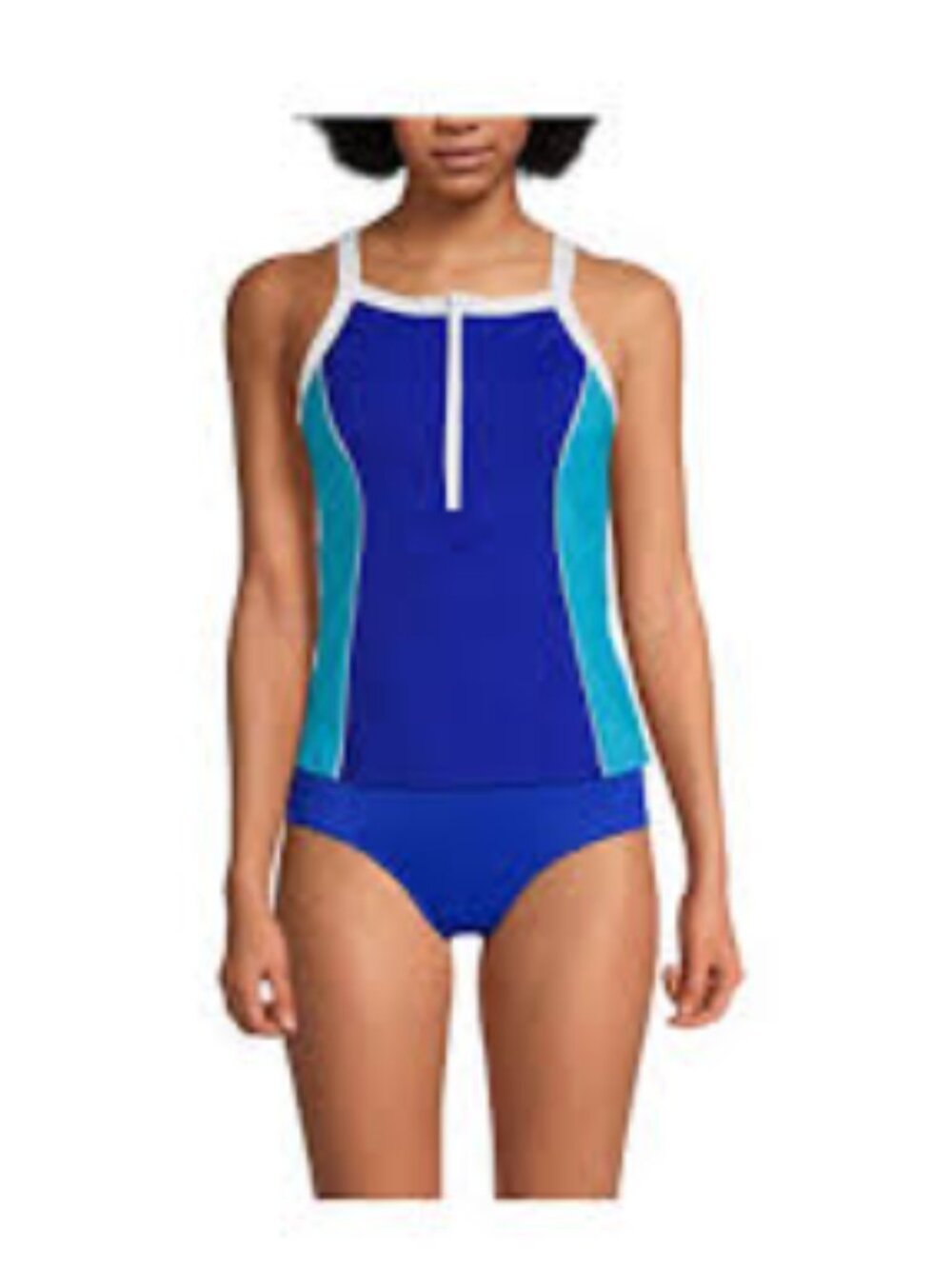 Lands' End Women's Chlorine Resistant High Neck Zip Front Racerback Tankini 12
